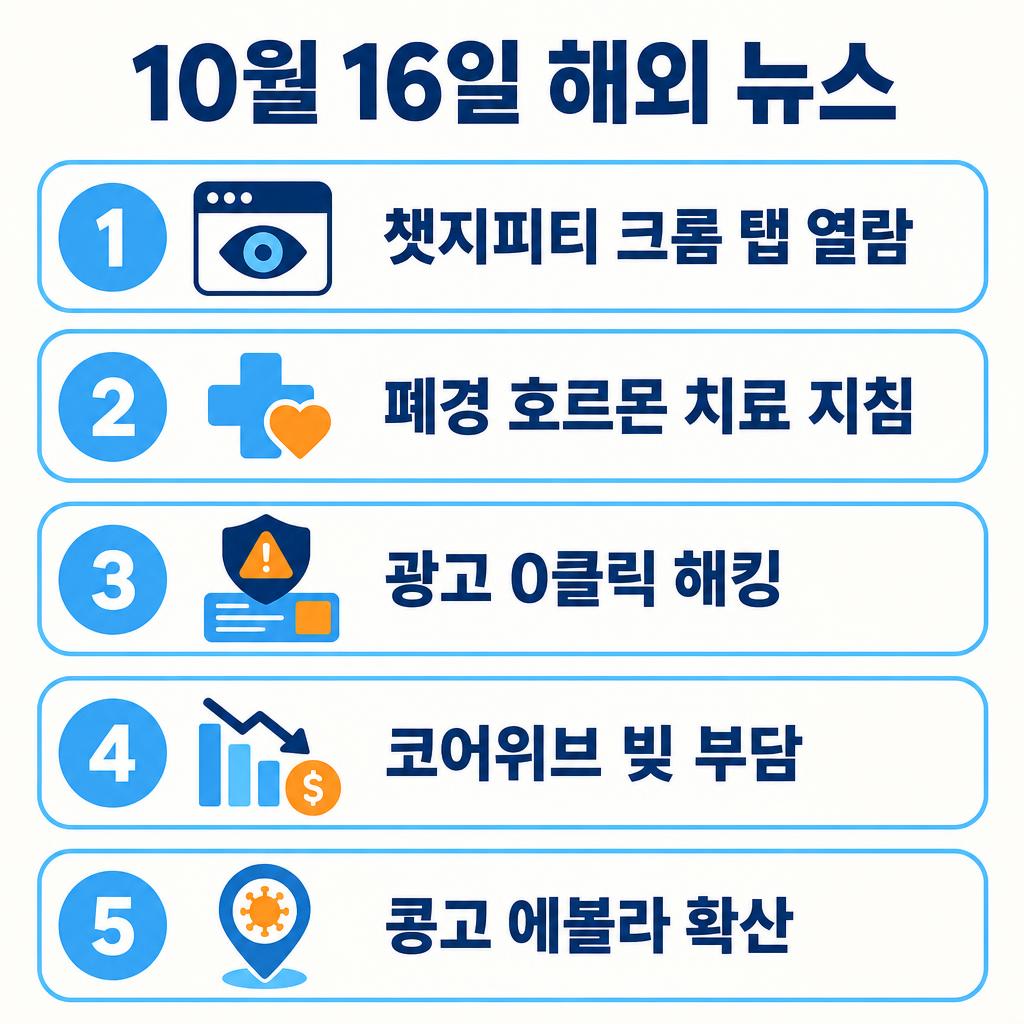 10월 16일 해외 뉴스 9건을 정리한 인포그래픽