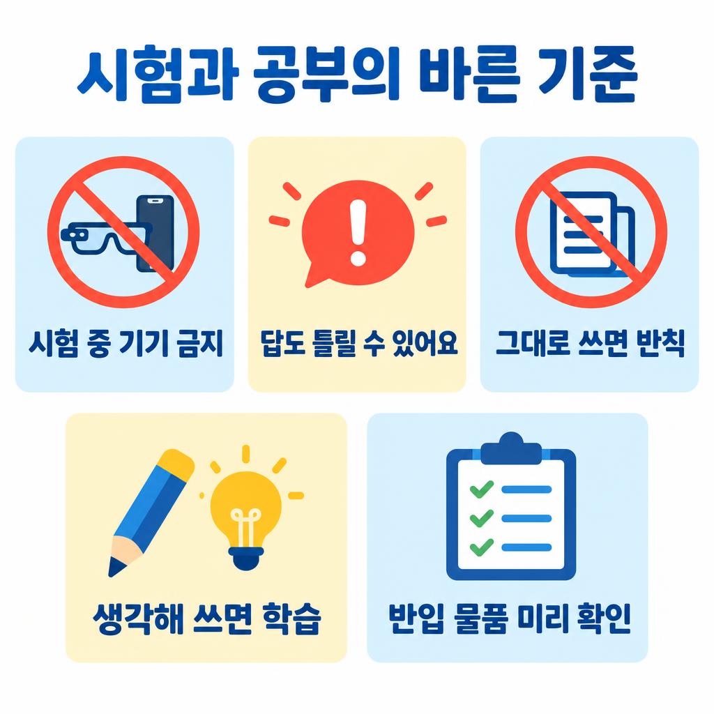 시험장 AI 기기 금지와 AI 답변 활용 반칙 기준 인포그래픽