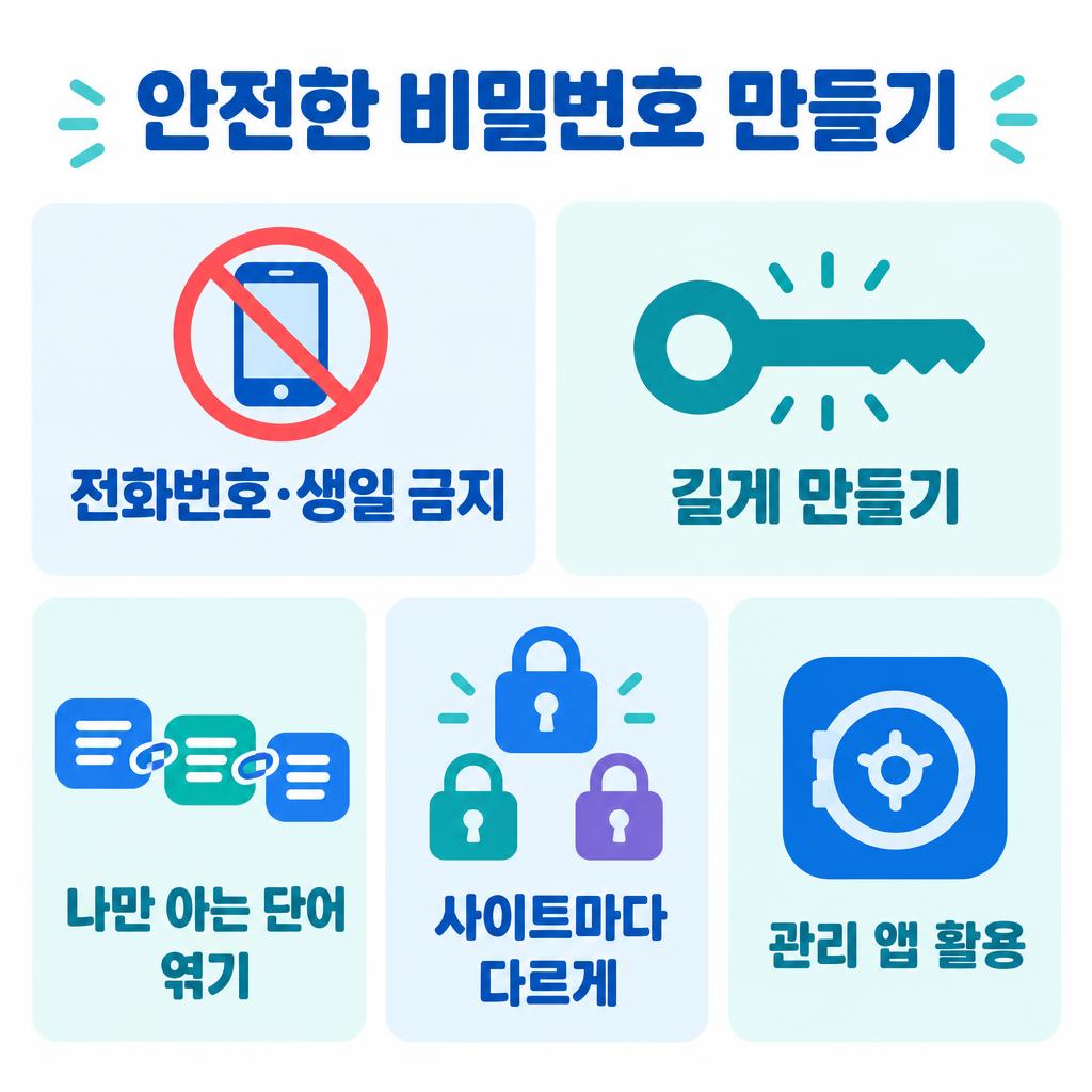 안전한 비밀번호 만드는 5가지 기준 인포그래픽