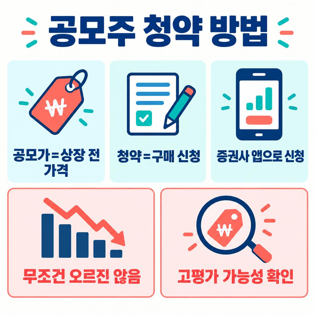 공모주 청약 용어와 증권사 앱 청약 순서 인포그래픽