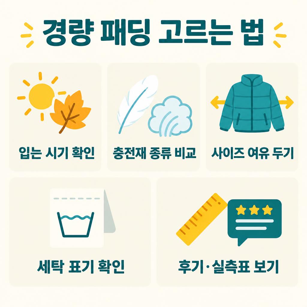 경량 패딩 고르는 5가지 확인 기준 인포그래픽