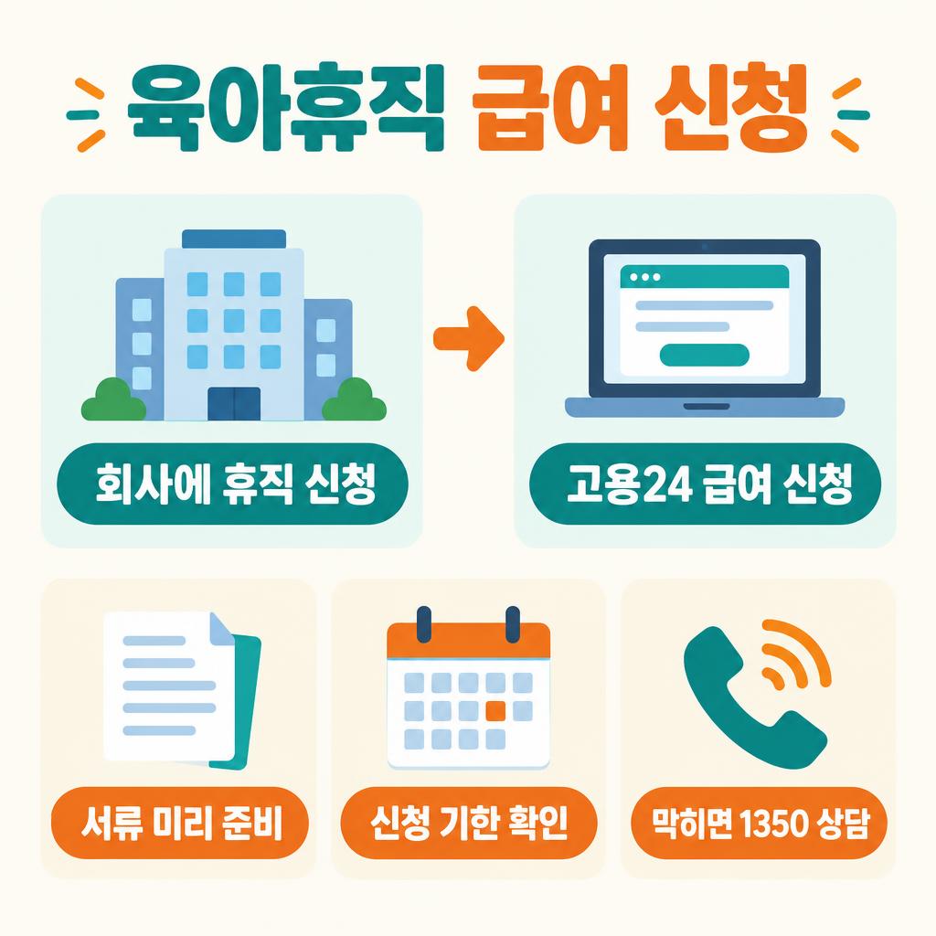육아휴직 급여 신청 순서 5단계 인포그래픽