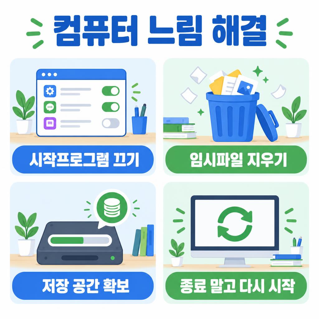 컴퓨터 느려졌을 때 10분 해결법 4가지 인포그래픽