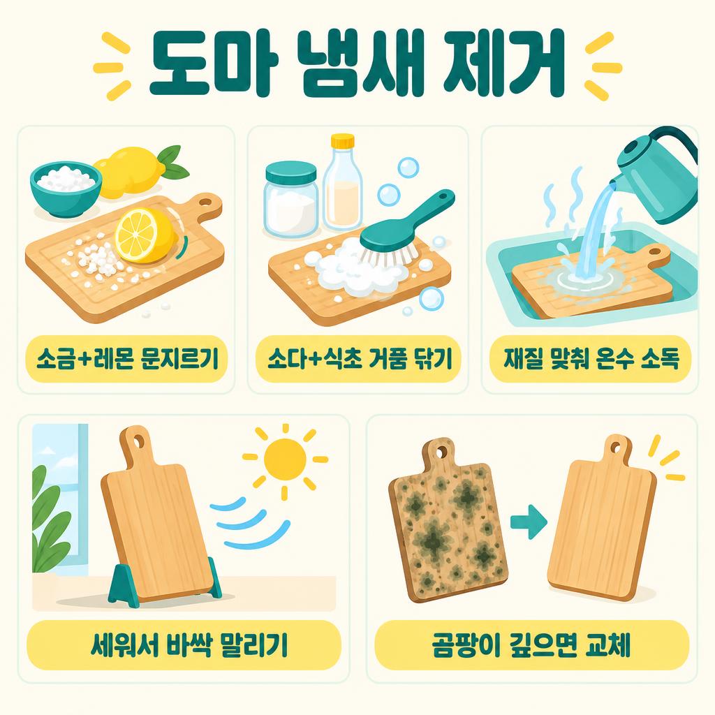 도마 냄새 제거와 거뭇한 도마 살리는 4가지 방법 인포그래픽