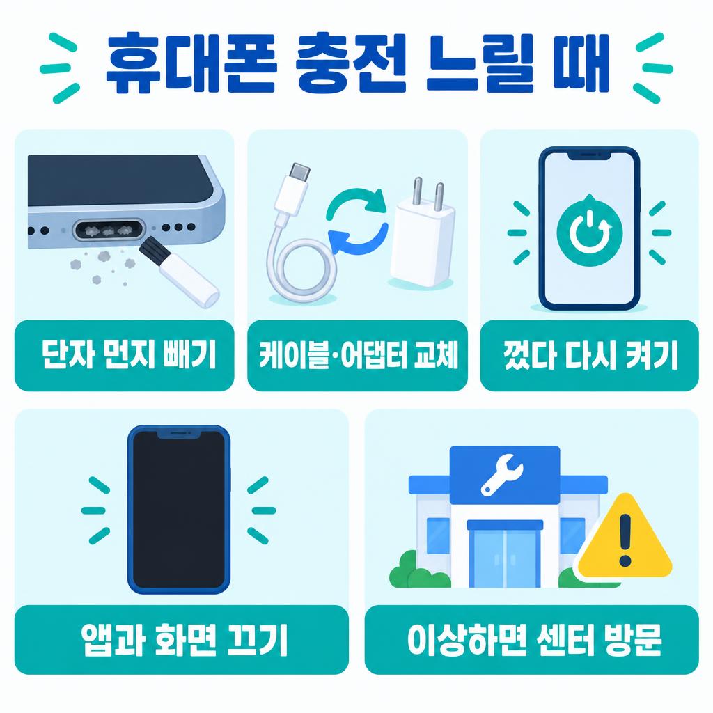 휴대폰 충전 느림 확인 4가지 방법 인포그래픽