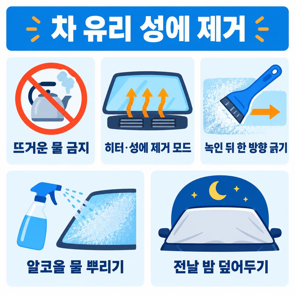 차 앞유리 성에 안전하게 녹이는 3가지 방법 인포그래픽