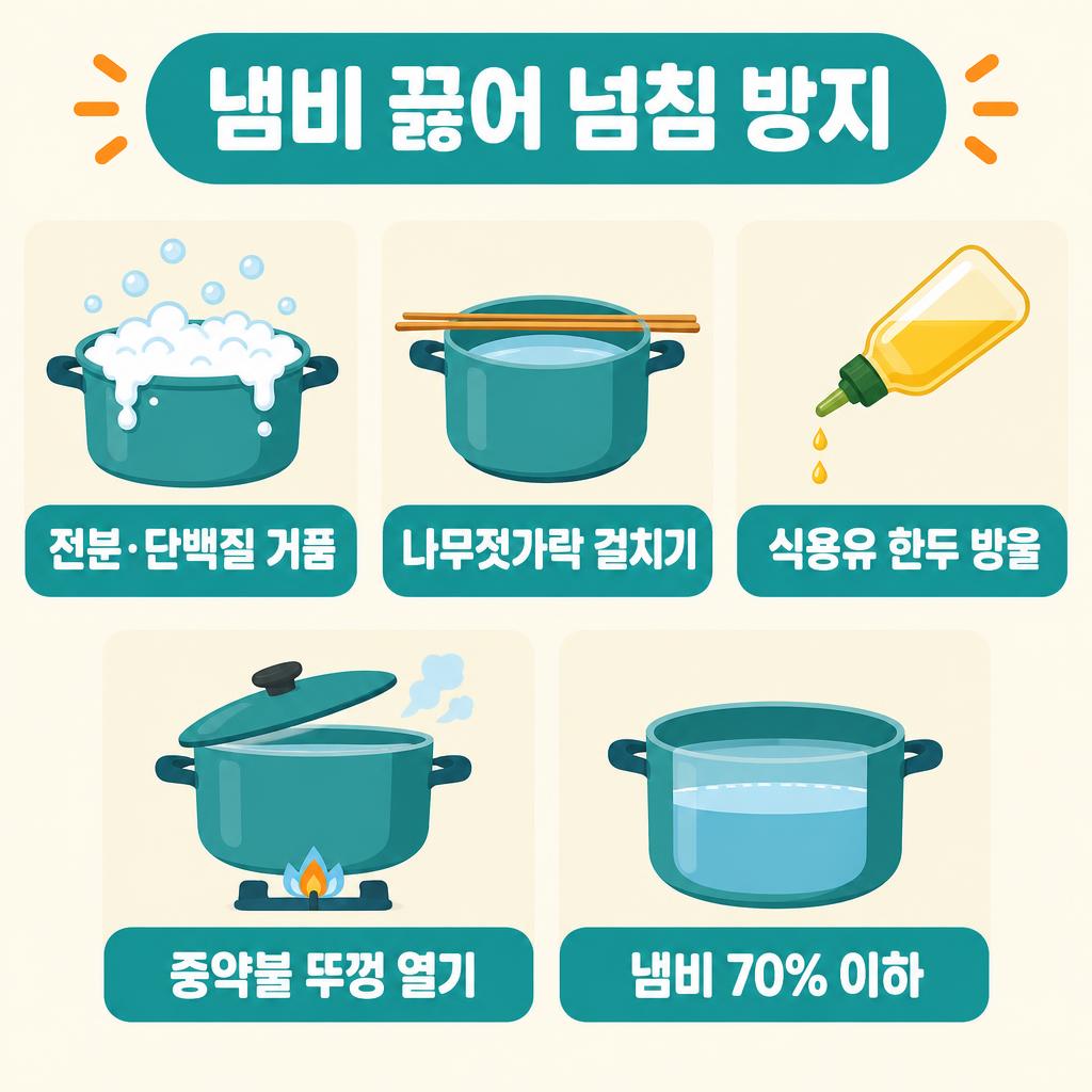 냄비 끓어 넘침 방지 3가지 방법 인포그래픽