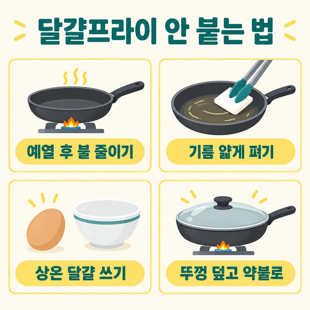 달걀프라이 눌어붙지 않게 부치는 4가지 방법 인포그래픽