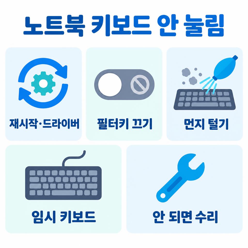 노트북 키보드 안 눌림 해결 4가지 방법 인포그래픽