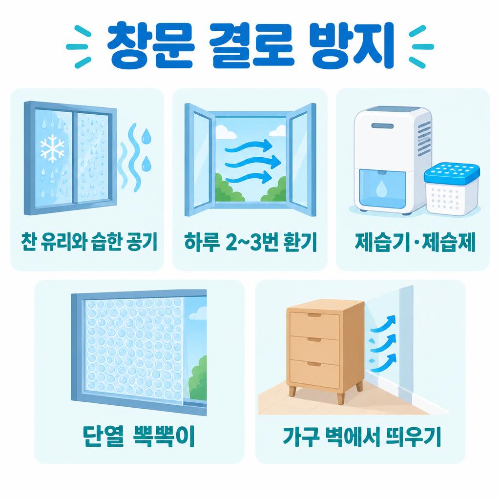 창문 결로 방지 4가지 방법 인포그래픽