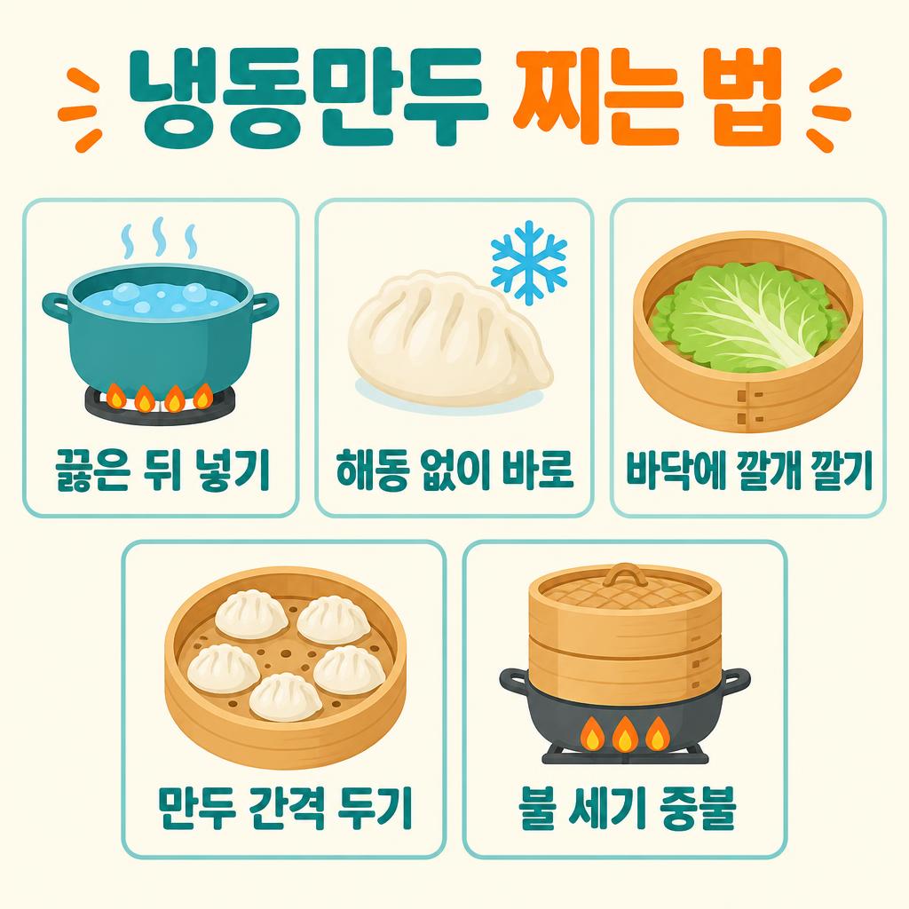 냉동만두 안 터지게 찌는 4가지 방법 인포그래픽